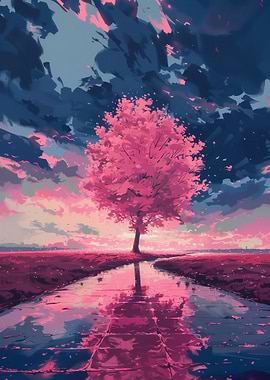 Pink Tree Reflection Landscape