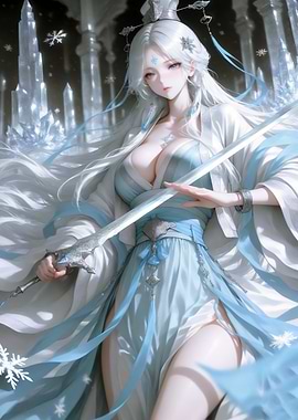 Anime Girl with Sword in Winter