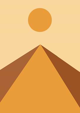 Minimalist Desert Landscape with Pyramid and Sun