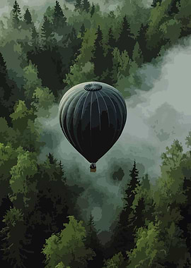 Hot Air Balloon Over Forest