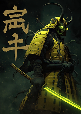 Demon Samurai Warrior with Glowing Sword