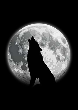 Wolf Howling at the Moon Silhouette