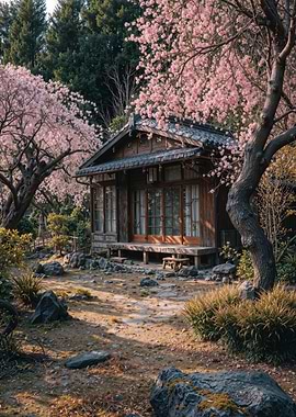 Spring House with Cherry Blossoms