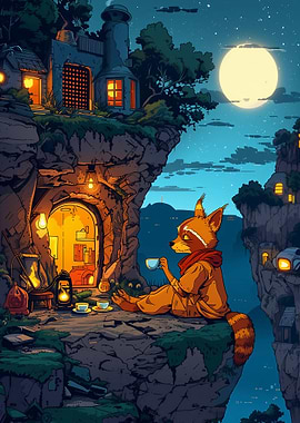 Fox enjoying tea on a cliff