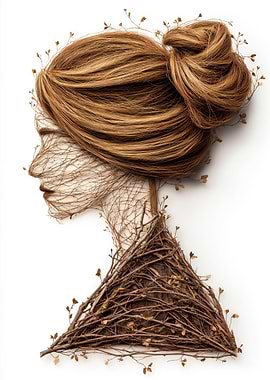 Woman Portrait Made of Branches and Hair