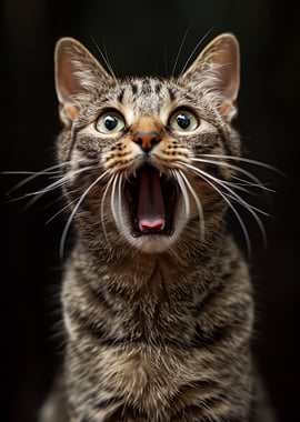 Yawning Tabby Cat Portrait