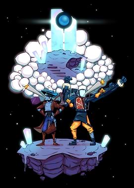 Stylized Space Adventure with Two Characters