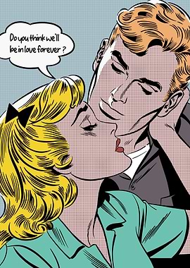 Pop Art Couple Kissing Forever