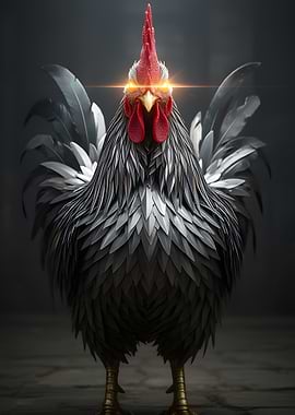Metallic Rooster with Glowing Eyes