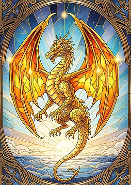 Golden Dragon Stained Glass Illustration