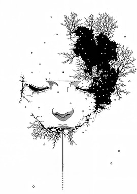 Abstract Face with Tree Branches