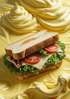 Golden Sandwich Art – Vibrant Food Pop Illustration