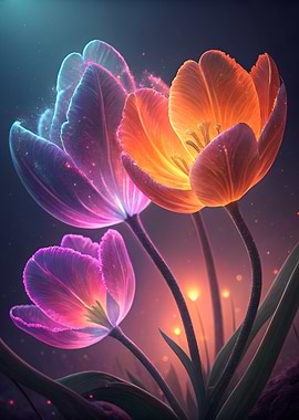 Glowing Tulips Digital Art