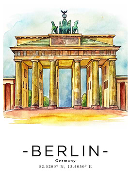 Watercolor Berlin Brandenburg Gate Art