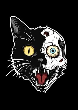 Zombie Skull Cat Illustration