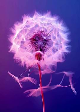 Dandelion Seed Head in Pink and Blue