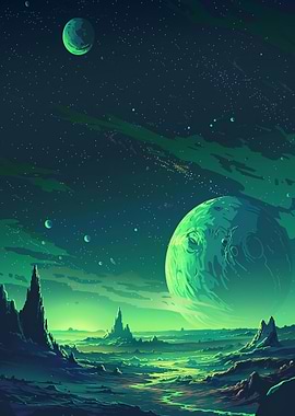 Green Alien Planet Landscape