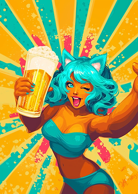 Cat-Eared Woman with Beer