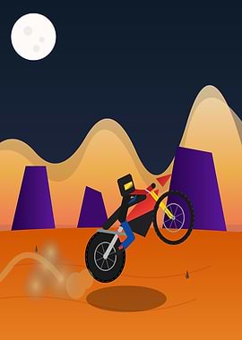 Motorcycle Stunt Under Moonlight