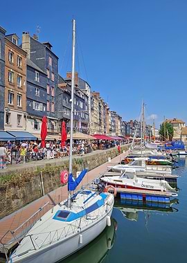 Honfleur Harbor with Boats and Buildings