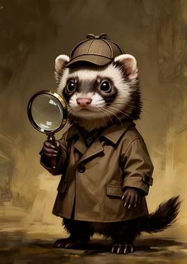 Ferret Detective with Magnifying Glass