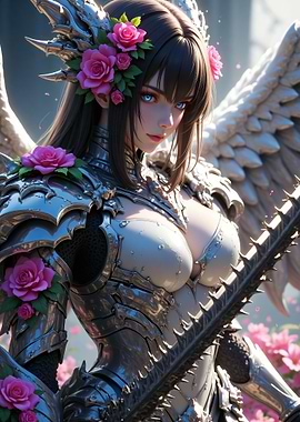 Anime Angel Warrior with Roses