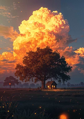 Golden Sunset Haven – Cozy Cabin Under a Majestic Tree