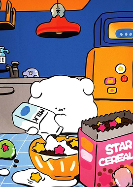 Cartoon Bear Making Star Cereal