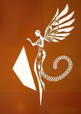 Abstract Winged Figure on Brown Background