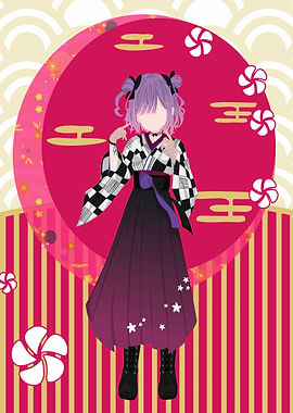Anime Girl in Kimono with Pink Backdrop