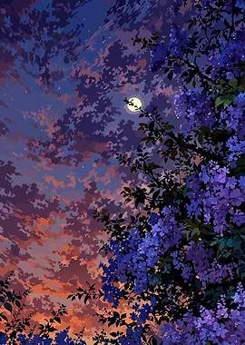 Purple Flowers Under a Night Sky