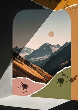 Abstract Mountain Landscape with Torn Paper