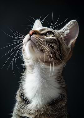 Curious Tabby Cat Looking Upward