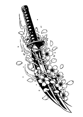 Katana and Cherry Blossoms Illustration