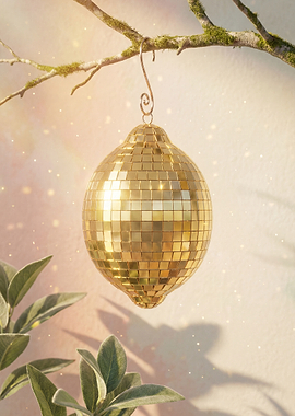 Golden Lemon Disco Ball Ornament