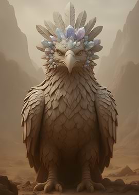 Crystal Crowned Eagle Statue in Desert