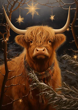 Highland Cow Winter Scene