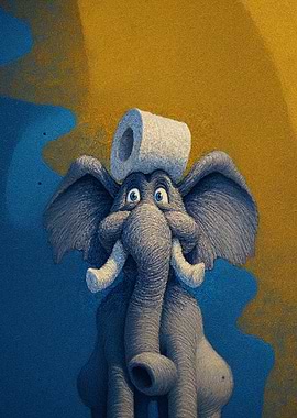 Elephant with Toilet Paper on Head