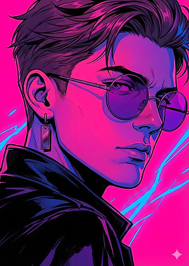 Neon Portrait of a Stylish Man