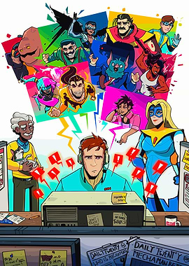 Overwhelmed Office Worker with Superhero Fantasies