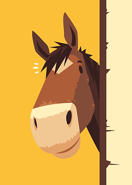 Cartoon Horse Peeking Around a Wall