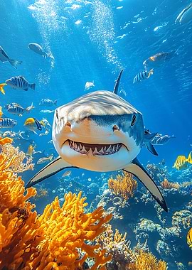 Shark in Ocean with Coral Reef