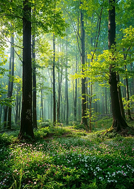 Lush Spring Forest with Wildflowers