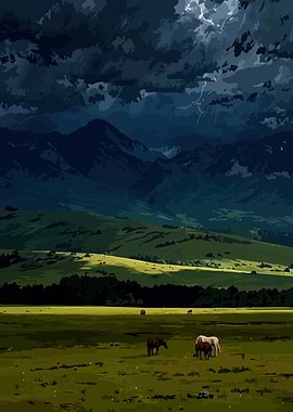 Stormy Landscape with Horses