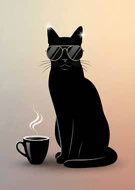 Cool Cat with Coffee