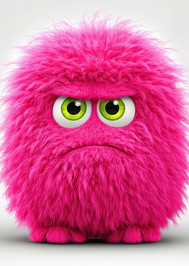 Fuzzy Pink Monster with Green Eyes