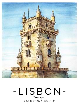 Lisbon, Portugal - Watercolor Illustration
