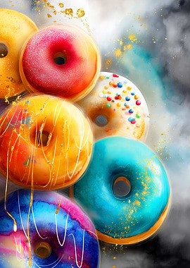 Colorful Donuts with Gold Accents