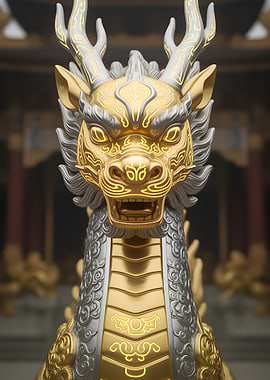 Golden and Silver Chinese Dragon Statue