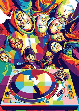 Colorful Hip Hop Group and Turntable